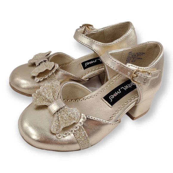 Rachel Lil Beth Gold Mary-Jane Heel Platform Sandal Strappy Girls 8 Shoes - Picture 3 of 8